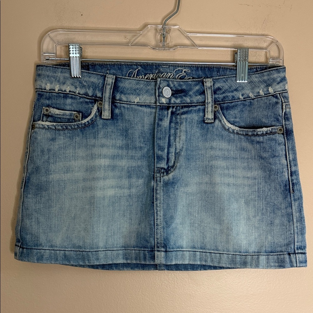 American Eagle Outfitters Faded Light Blue Denim Mini Skirt